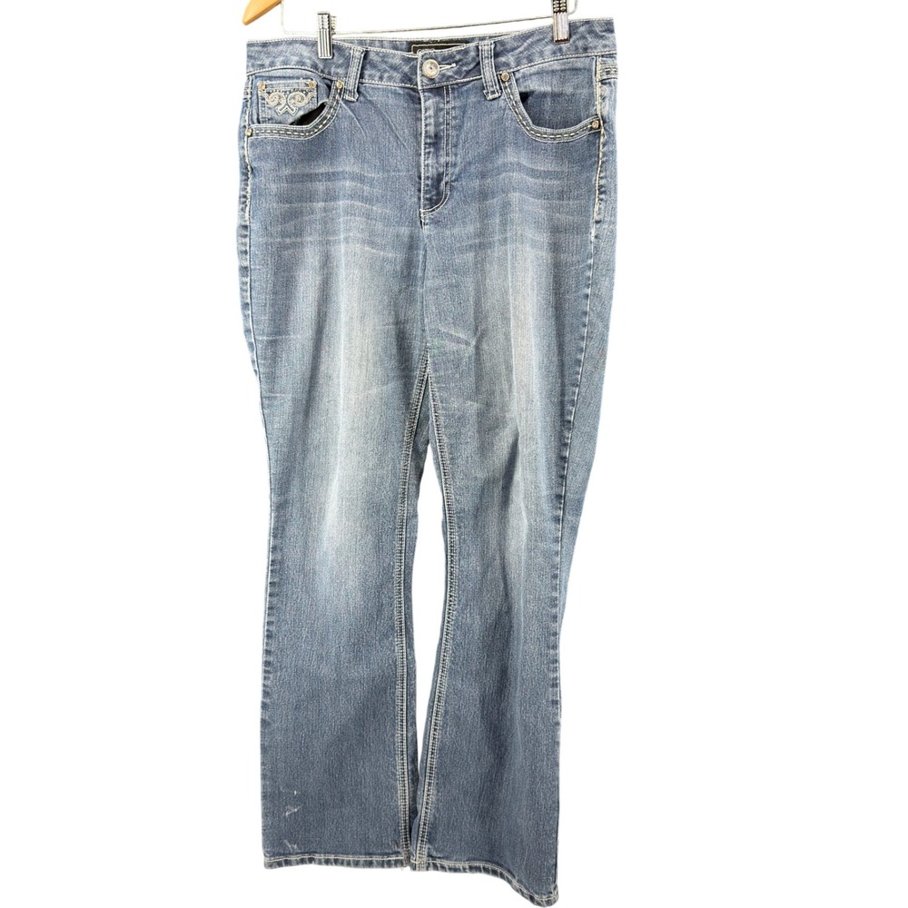 Cato Premium Jeans Womens 14 Blue Cotton Blend Classic Bootcut Embellished Bling